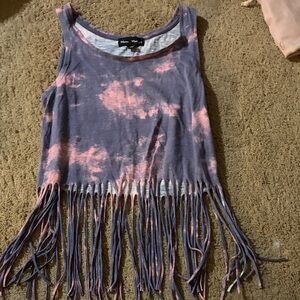 Purple and Pink Tie-Dye Fringe Tank Top
